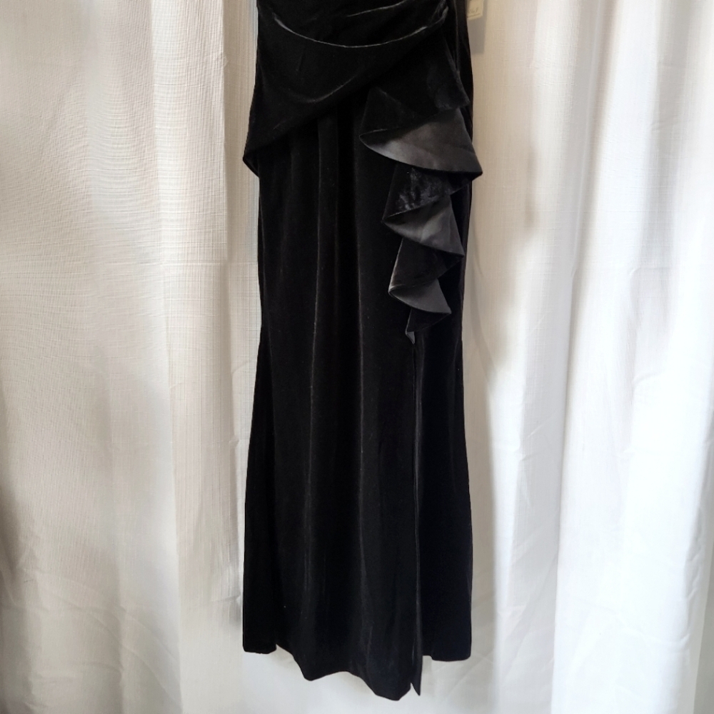 Eliza J Sleeveless Cascading Ruffle Velvet Maxi Evening Gown In Black Size 10 - Picture 6 of 9